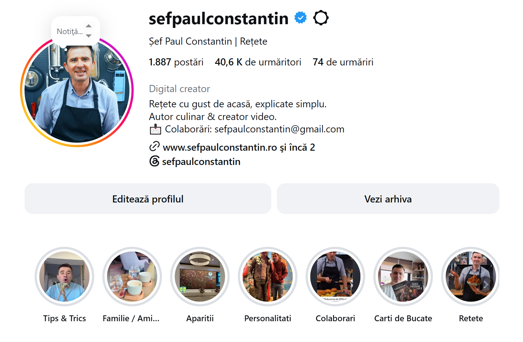 Șef Paul Constantin Instagram