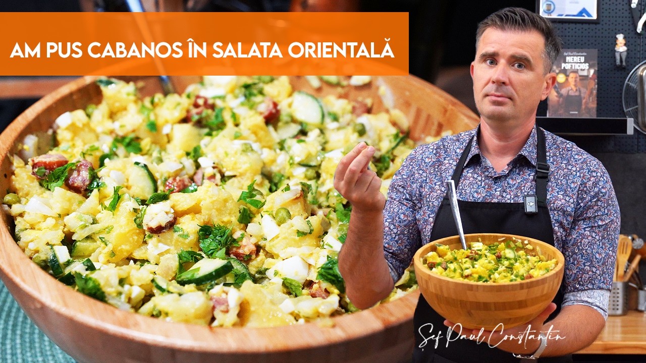 Salată orientală reinterpretată, cu cabanoși și legume colorate