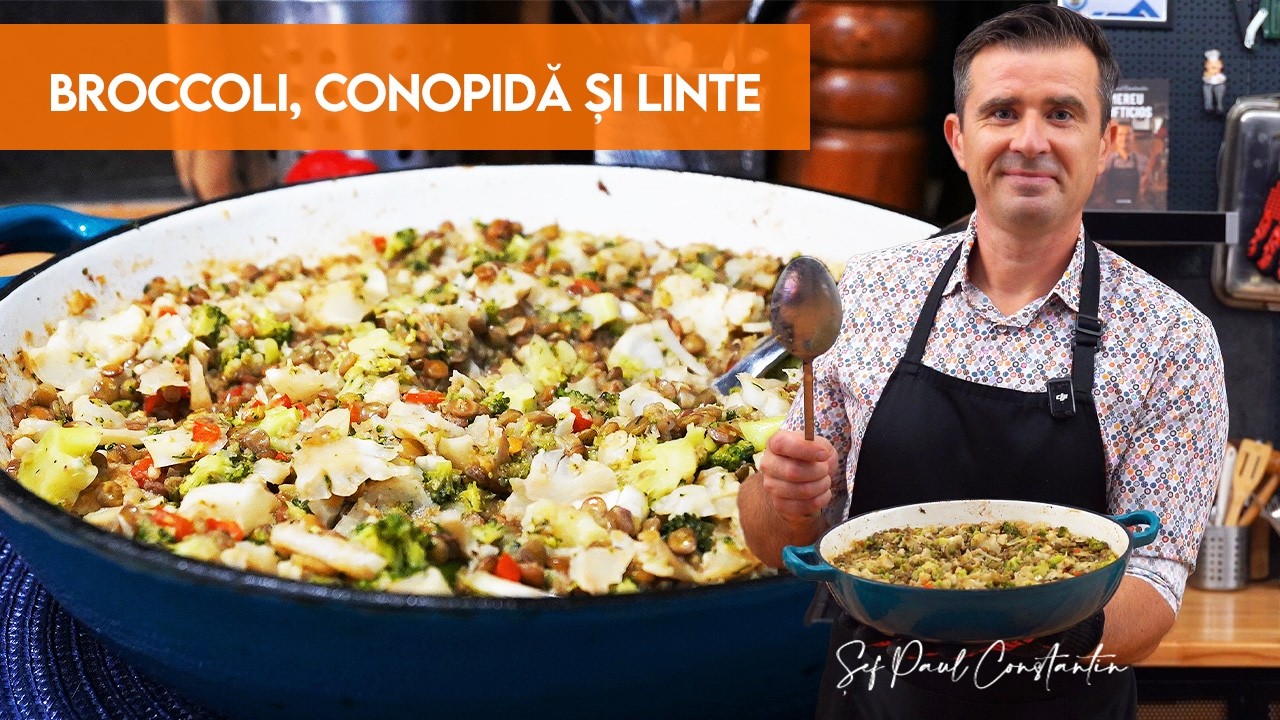 Mâncărică sățioasă cu broccoli, linte și conopidă – rețetă vegană simplă